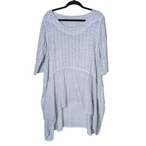 Suzy D London 100% Linen Textured Tunic‎ Top Light Gray Size S Lagenlook Artisan